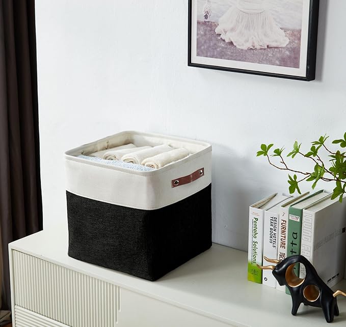 DECOMOMO Storage Cubes, 11x11 Cube Storage Bins, Baskets for Shelves (Black & White, Cube 11" - 4 Pack)-Ruum Studio Home