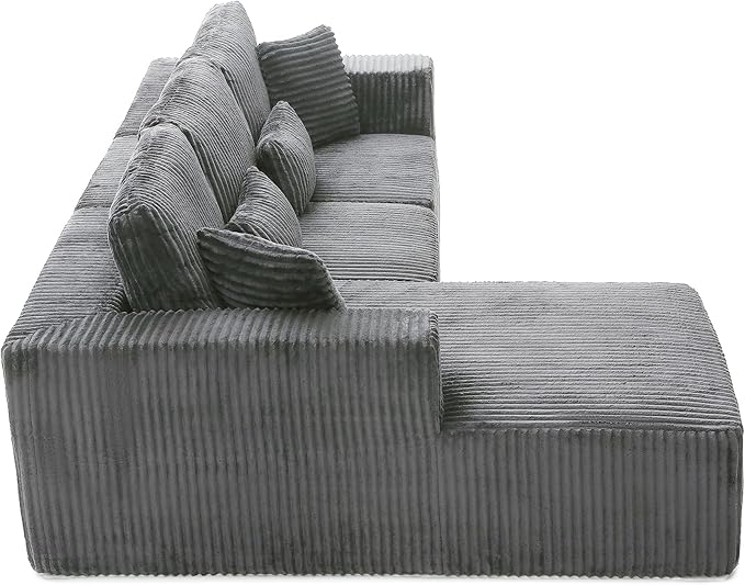 HYJT-H&K Modular Sectional Sofa Cloud Sectional Couch, 107" Comfy Fluffy L Shaped Dark Grey Couches for Living Room, Deep Seat Memory Foam Plush Corduroy Boneless Couch Sectionals Left Facing Chaise-Ruum Studio Home