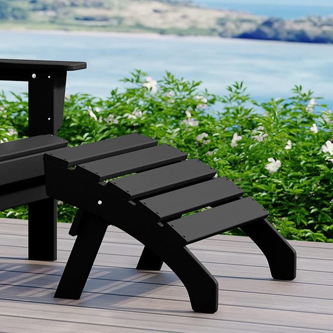 WestinTrends Dylan Outdoor Patio HDPE Adirondack Ottoman Footrest, Black-Ruum Studio Home