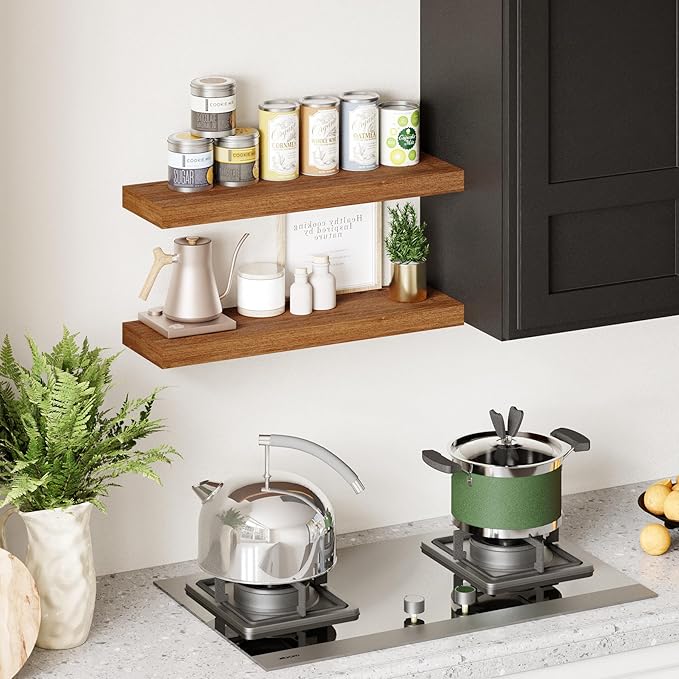 BAMEOS 24x6 Wall Shelf, 2-Shelf Modern Oak Floating Shelf Set for Bedroom, Bathroom, Kitchen Storage-Ruum Studio Home
