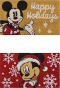 Gertmenian Disney Mouse Doormat Rug Retro Front Door Coir Mat Welcome Home Indoor Outdoor Entryway Carpet, 2-Pack 20x34, Mickey Happy Holidays/Snowflakes-Ruum Studio Home