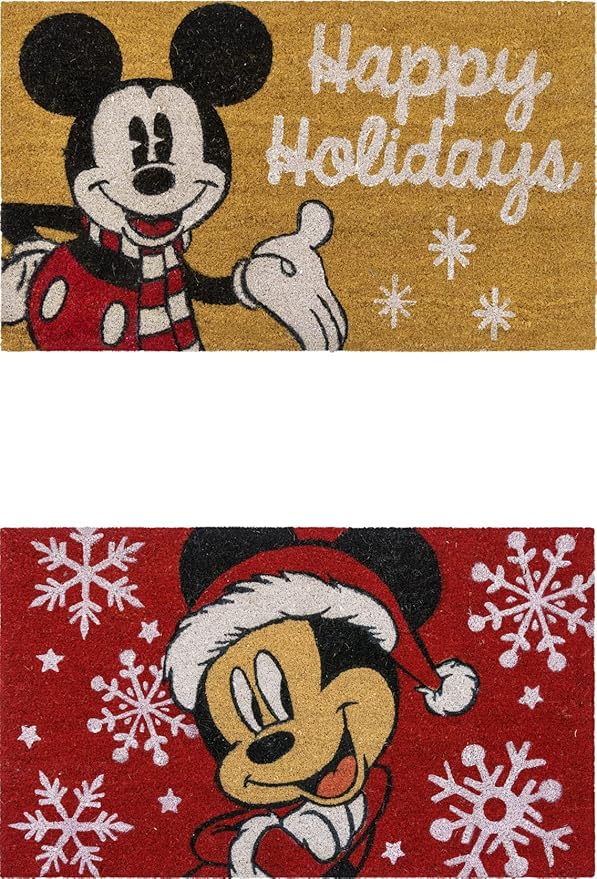 Gertmenian Disney Mouse Doormat Rug Retro Front Door Coir Mat Welcome Home Indoor Outdoor Entryway Carpet, 2-Pack 20x34, Mickey Happy Holidays/Snowflakes-Ruum Studio Home