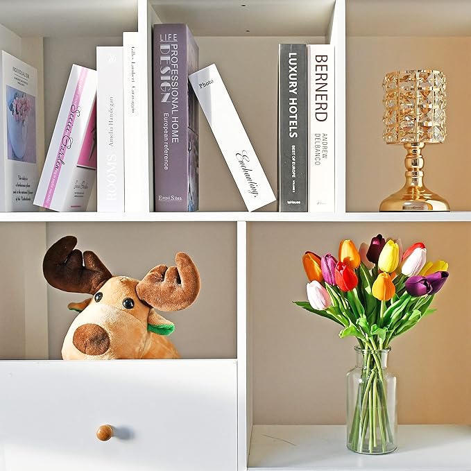 Mandy's Artificial Tulips 20 Stems Multicolor PU Faux Flowers for Wedding Home Decor 13.5 Inch-Ruum Studio Home