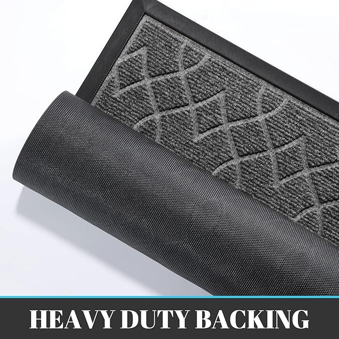 Yimobra Front Door Mat Outdoor Indoor 36x24, All-Season, All-Weather, Heavy Duty Welcome Door Mats Outside Entrance, Non Slip Porch Patio Entrance Mat, Black Gray-Ruum Studio Home
