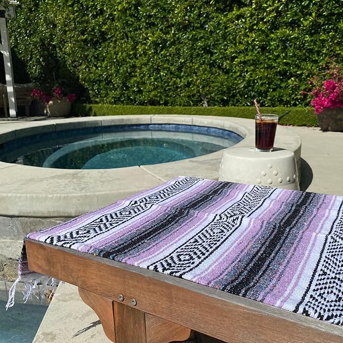 Del Mex Classic Mexican Blanket, Large Authentic Woven Falsa Throw (70"x50"), Artisan Southwest Décor for Beach, Yoga, Outdoors (Lavender)-Ruum Studio Home