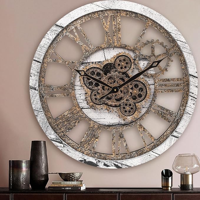 HOIBAI Large Wall Clock, 20 Inch Wall Clocks for Living Room Decor Farmhouse Vintage Rustic Kitchen Wall Decor Vintage Roman Big Oversized Wall Clock for Home Bedroom House Office, Moving Gears Clock-Ruum Studio Home
