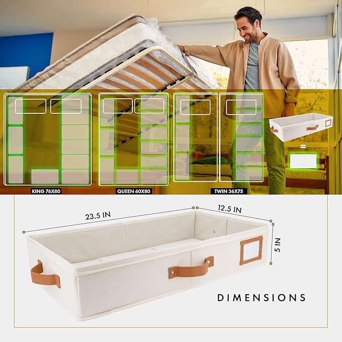 HOMELUX THEORY 2pc Under Bed Storage Containers, Bedroom Under the Bed Drawer Storage Organizer with Bins and Lids, Medium Underbed Clothes Storage Box Ideal for Blanket, Fabric, & Shoes (Ivory)-Ruum Studio Home