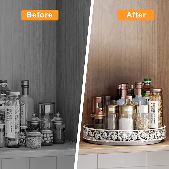 Lazy Susan Turntable Organizer, 13 inch Large Rotating Spice Rack Lazy Susan for Dining Table Top Cabinet Countertop Pantry Kitchen Cupboard Bathroom White-Ruum Studio Home