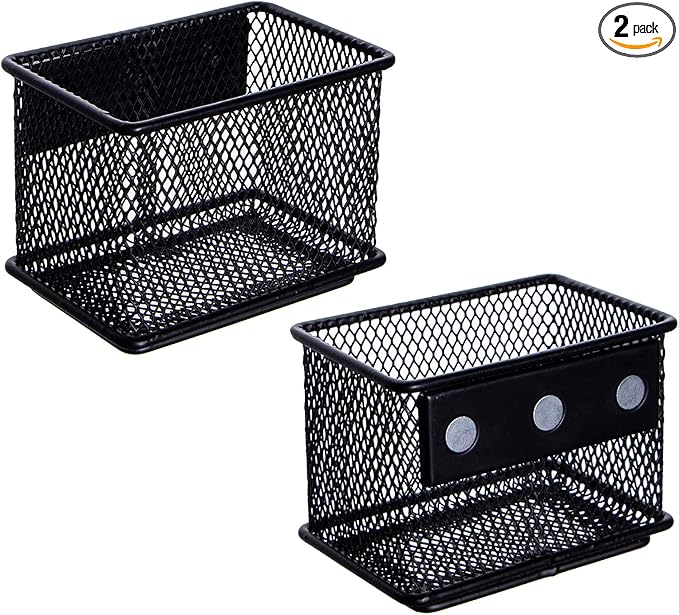 dedoot 2 Pack Magnetic Pen Holder, 3.45x2.3x2.6 Inch Magnetic Basket Locker Organizer Metal Mesh Pencil Memo Holder for Whiteboard, Fridge, Desk, Offices-Ruum Studio Home