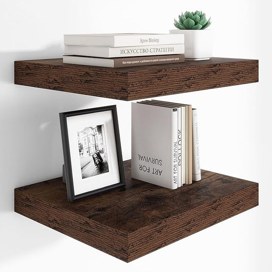 Heimlove 12 Inch Deep Floating Shelves, 16 x 12 inches Long Wall Shelf, Large Extra Display Shelf & Storage Shelf, Rustic Wood Wall Shelves for Fireplace Mantel, Brown - 2Pack-Ruum Studio Home