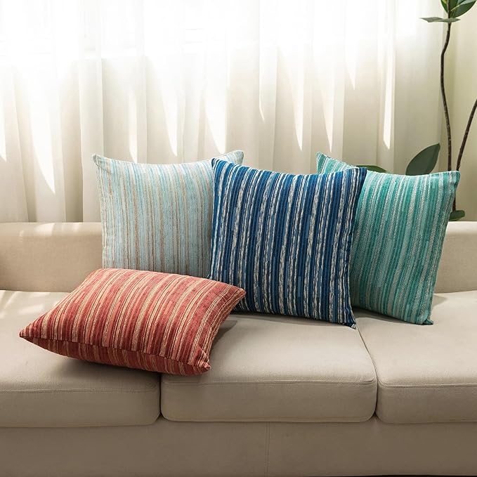 Yeiotsy Pack of 2, Modern Striped Throw Pillow Covers Bohemia Cushion Covers Home Decoration (Navy Blue, 18 X 18 Inches)-Ruum Studio Home