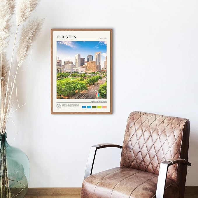 StudioUBILA Houston Wall Art Poster, Decorative Cityscape Landscape Art Prints, Home Decor Wall Art Print for Bedroom Living Room Kitchen Decorations, Unframed-Ruum Studio Home