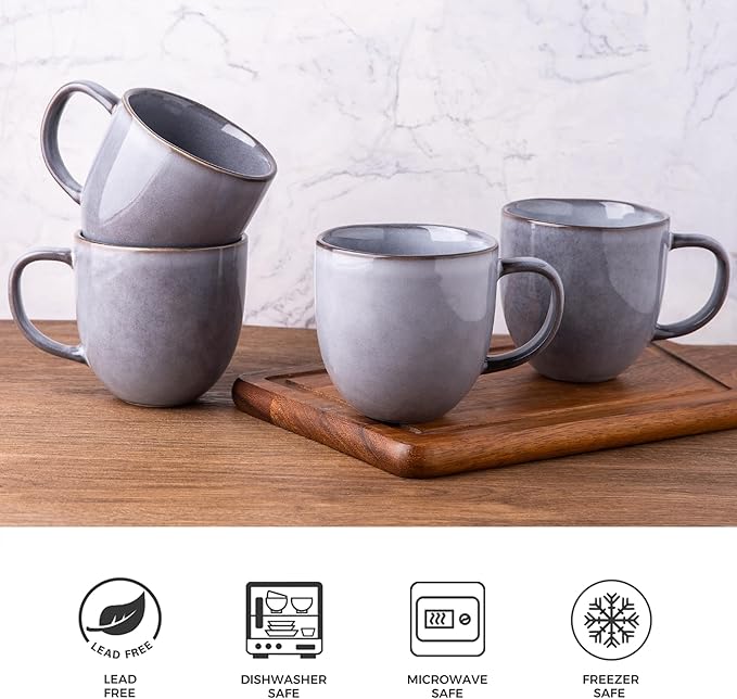 AmorArc 12oz Coffee Mugs, Ceramic Coffee Mugs set of 4 for Man, Woman, Dad, Mom, Modern Coffee Mugs with handle for Latte/Cappuccino/Milk/Cocoa. Dishwasher&Microwave Safe, Gray-Reactive Glaze-Ruum Studio Home