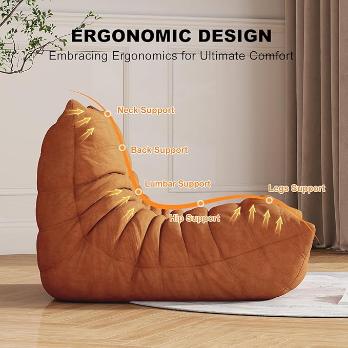 Bean Bag Chair for Adults, Bean Bag Sofa - Adult Size with Soft Waterproof Fabric for Living Room, Apartments, Reading Corner, Gaming, and Movie Venue (DarkOrange)-Ruum Studio Home