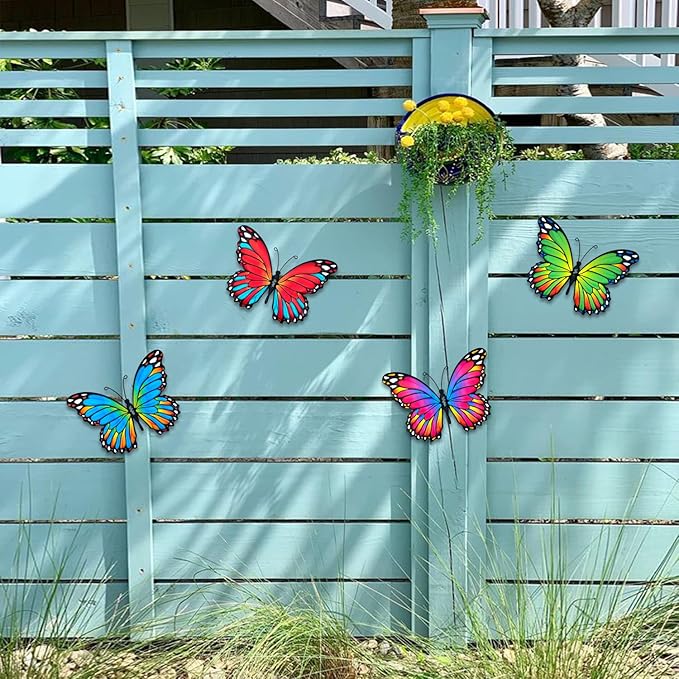 Oraytteo Metal Butterfly Wall Decor, 4pcs Butterflies Wall Art Hanging Sculptures for Outdoor Indoor Fence Patio Yard Tree Garden Home Decorations, Housewarming Gift for Mom Friends-Ruum Studio Home