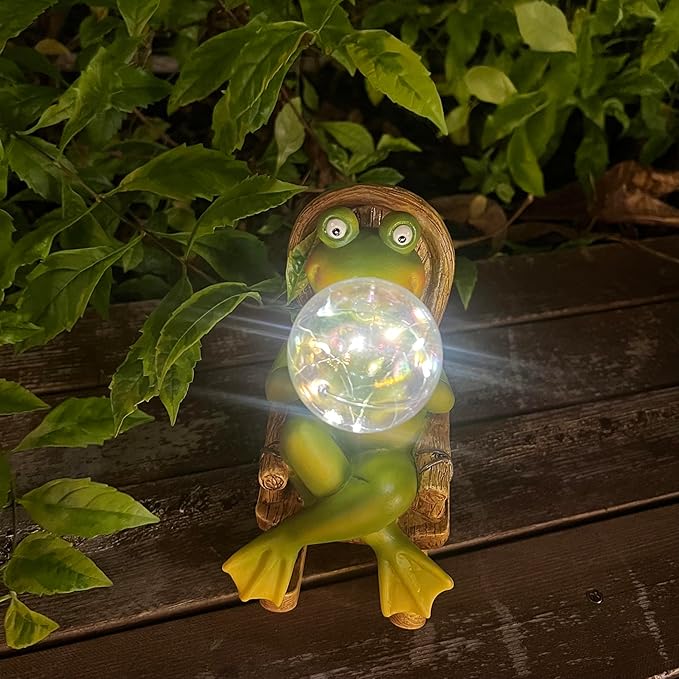 Garden Solar Frog Statue with Glowing Bubble Resin Figurine Outdoor Light Decor Hand-Painted Whimsy for Yard Patio Porch Fairy Decoration Housewarming Unique Gifti for Women-Ruum Studio Home