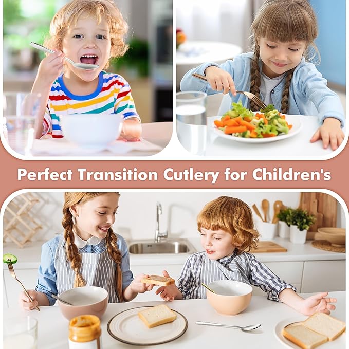 DRKIO Stainless Steel Toddler Utensils Set - 6 Pieces Kids Silverware Set Children Safe Food Grade Small Forks and Spoons Dishwasher Safe Mirror Polished-Ruum Studio Home