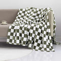 LOMAO Throw Blankets Flannel Blanket with Checkerboard Grid Pattern Soft Throw Blanket for Couch, Bed, Sofa Luxurious Warm and Cozy for All Seasons (Dark Olive, 60"x80")-Ruum Studio Home