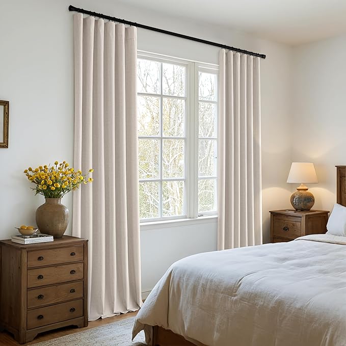 MIULEE 100% Blackout Curtains 120 Inch Long 2 Panels Set for Bedroom, Thick Luxury Faux Linen Black Out Curtain Room Darkening Back Tab Pleat Window Textured Drapes with Hooks for Living Room, Beige-Ruum Studio Home