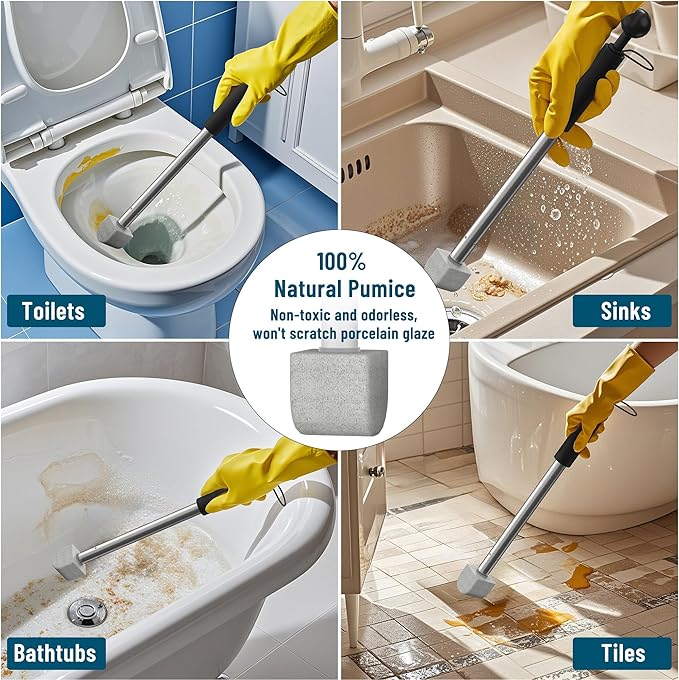 2025 New Pumice Toilet Cleaner 17inch with Handle - Toilet, Pool & Tub Hard Water Stain Remover (1handle+8pumice)-Ruum Studio Home