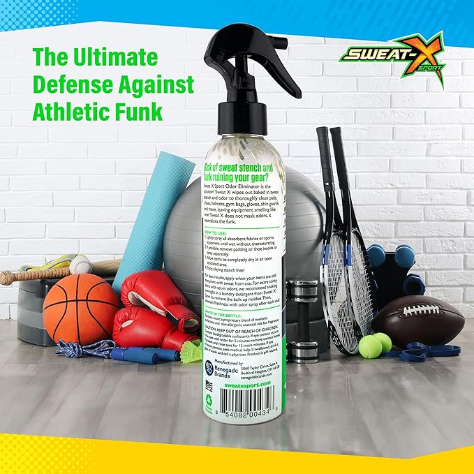 Sweat X Sport Extreme Odor Spray – Multipurpose Deodorizer for Stinky Shoes, Clothes, Sports Equipment & All Fabrics – Concentrated Formula, No Washing Required - Active Fresh Scent – 8 Fl Oz-Ruum Studio Home