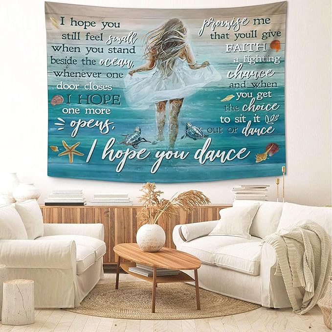 Coastal Beach Tapestry I Hope You Dance Tapestry Wall Hanging for Bedroom Sea Turtle Tapestries Aesthetic Wall Decor for Home Dorm Living Room 60"x90"-Ruum Studio Home