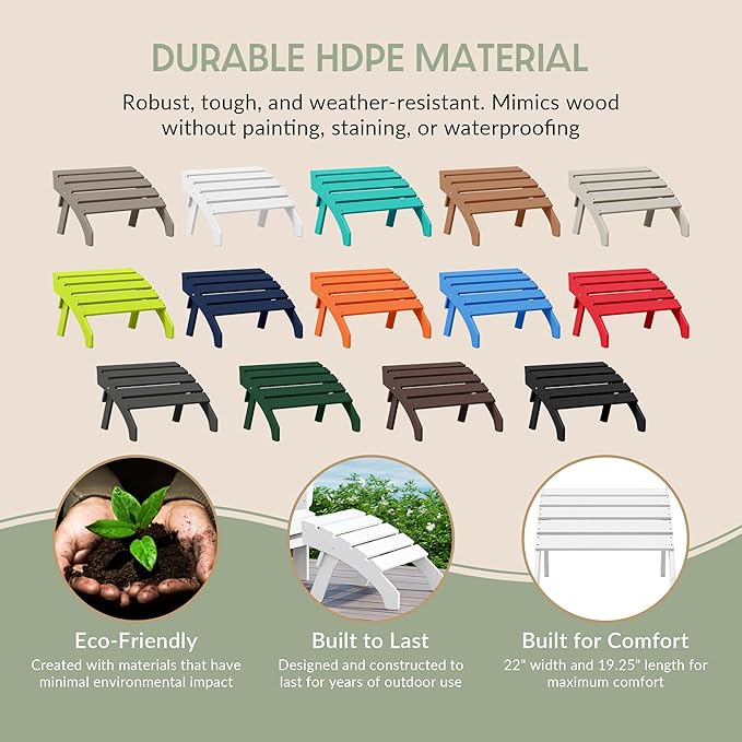WestinTrends Dylan Outdoor Patio HDPE Adirondack Ottoman Footrest, White-Ruum Studio Home