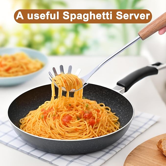 FJNATINH Stainless Steel Kitchen Utensils Set with Wood Handle Nonstick Stainless Steel Cooking Utensils Set with Turners,Spatula,Ladle,Skimmer,Solid Spoon,Pasta-Ruum Studio Home