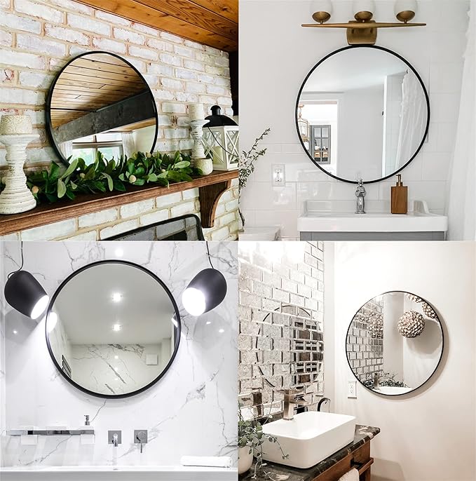 BEAUTYPEAK 18 Inch Round Mirror, Metal Frame Circle Mirror, Wall Mounted for Entryway, Bathroom, Vanity, Living Room, Black-Ruum Studio Home