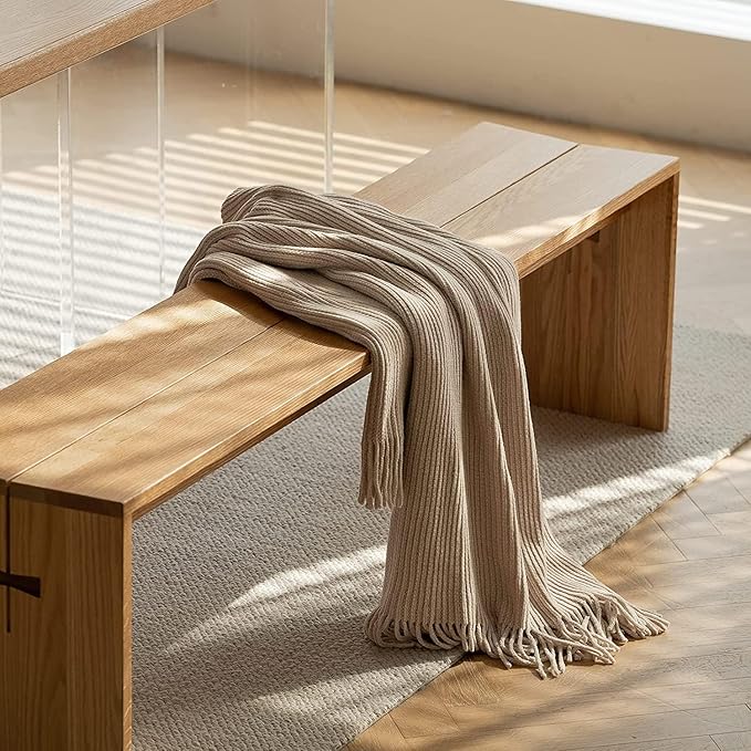 lifein Throw Blanket for Couch, Soft Boho Decor Bed Throw,Cozy Beige Knitted Chenille Small Farmhouse Lightweight Throw for Spring(Beige,60 * 80")-Ruum Studio Home