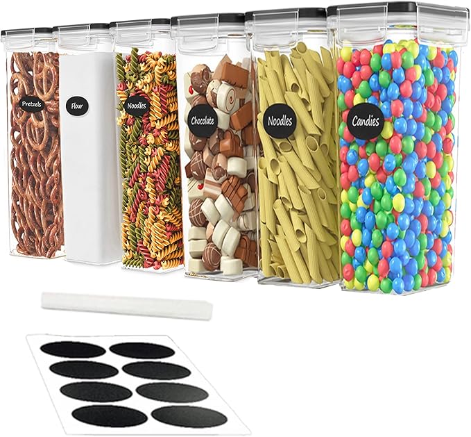 DWËLLZA KITCHEN Airtight Food Storage Container Set - 6 Pieces 2.0L - Plastic BPA Free Kitchen Pantry Storage Containers - Dishwasher Safe - Include 8 Labels and Marker - Keeps Food Fresh & Dry-Ruum Studio Home