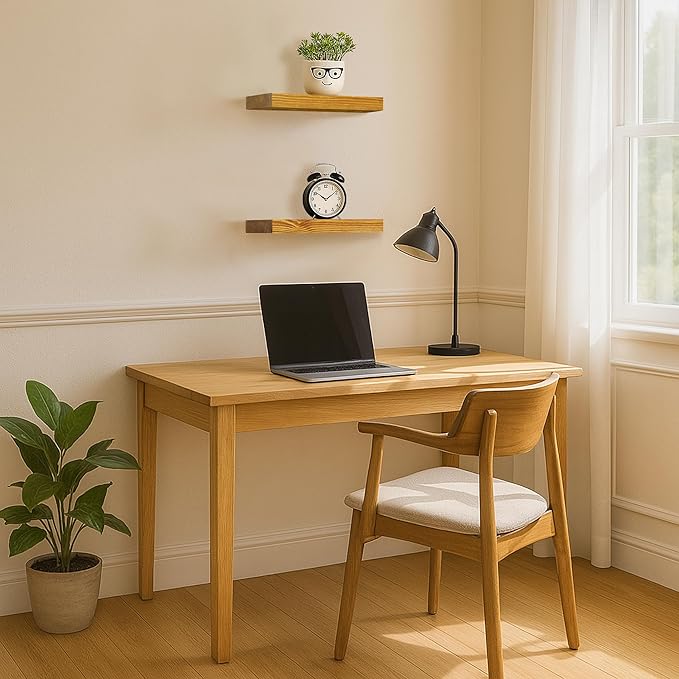 BGMG Wood Floating Shelves for Wall 16 inch Set of 2, Rustic Wooden Wall Mount Shelves for Living Room Bedroom Kitchen Farmhouse-16x6.7x1.25 inch- Gold Oak-Ruum Studio Home