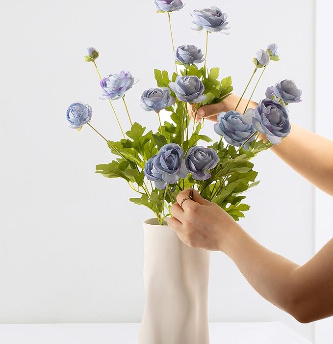 Artificial Silk Flowers Ranunculus Fake Flower 5 Pcs,Suitable for core Decoration,Wedding Floral Creation,Flower Arrangement DIY Project,Interior Decor（Blue）-Ruum Studio Home