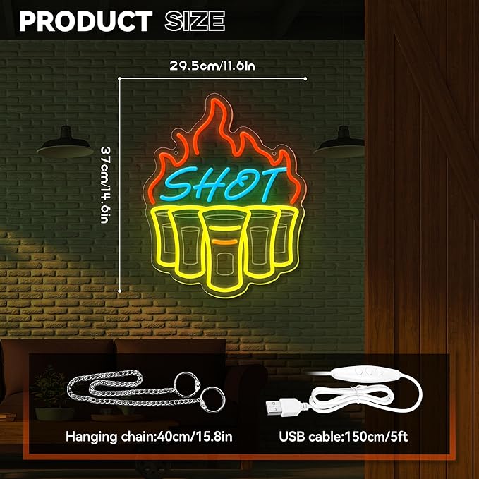 Shot Neon Signs for Wall Decor, Bar Neon Sign, Dimmable Acrylic LED Lights for Home Bar Pub Club Bistro Man Cave Restaurant Party Decorations Gift-Ruum Studio Home