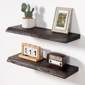 Axeman 24 inch Floating Shelves for Wall - 8'' D Live Edge Rustic Solid Elm Wood Floating Shelves Wall Mounted, Wall Shelves with Invisible Bracket for Living Room Bedroom Kitchen, Set of 2 Walnut-Ruum Studio Home