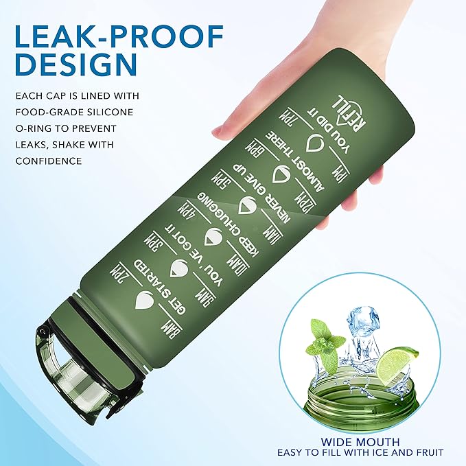 Enerbone Water Bottle, Leakproof BPA & Toxic Free, Motivational Water Bottle with Times to Drink and Straw, Fitness Sports Water Bottle with Strap for Office, Gym, Outdoor Sports-Ruum Studio Home