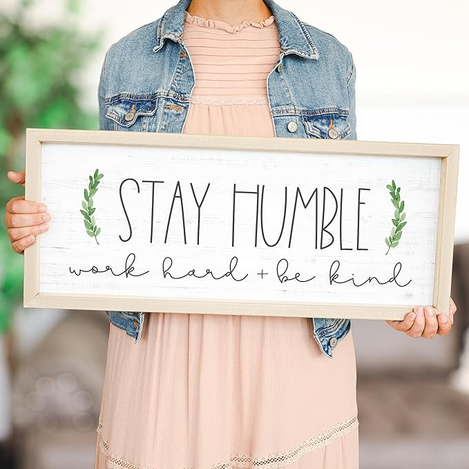 Simply Said, INC Farmhouse Frames 10" x 24" Sign - Stay Humble, Work Hard and Be Kind-Ruum Studio Home