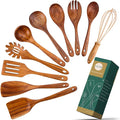 AIUHI 10 Pack Wooden Spoons for Cooking, Teak Wood Kitchen Utensils Set for Non Stick Use, Spatula Set for Stirring, Baking, Non Stick Wooden Utensils for Kitchen-Ruum Studio Home
