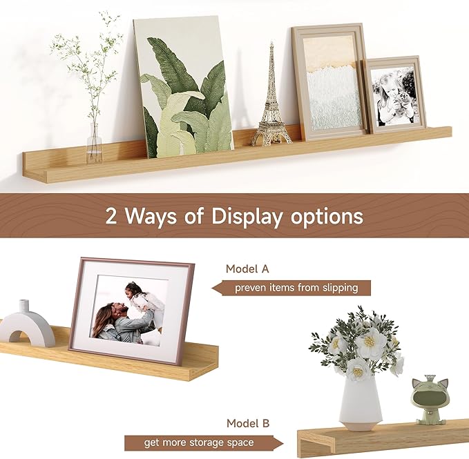 Picture Ledge Shelf for Wall, Floating Shelves Set of 4, 36 Inch Long Nursery Book Shelves for Toys Storage, Kids Bookshelf Wall Mounted for Books Photo Frames, Oak-Ruum Studio Home