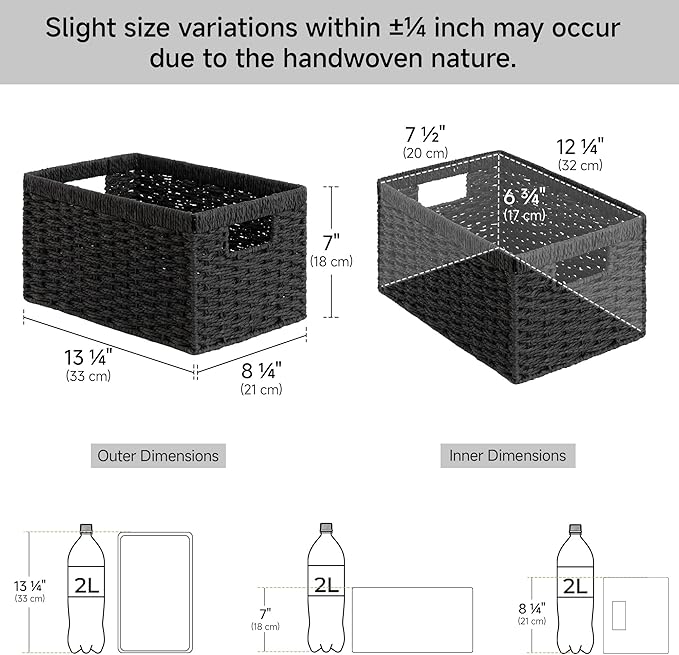 StorageWorks Pantry Baskets, Wicker Storage Baskets for Organizing, Bathroom Shelves, Pantry Organizers and Storage, Medium, Black, 2-Pack-Ruum Studio Home