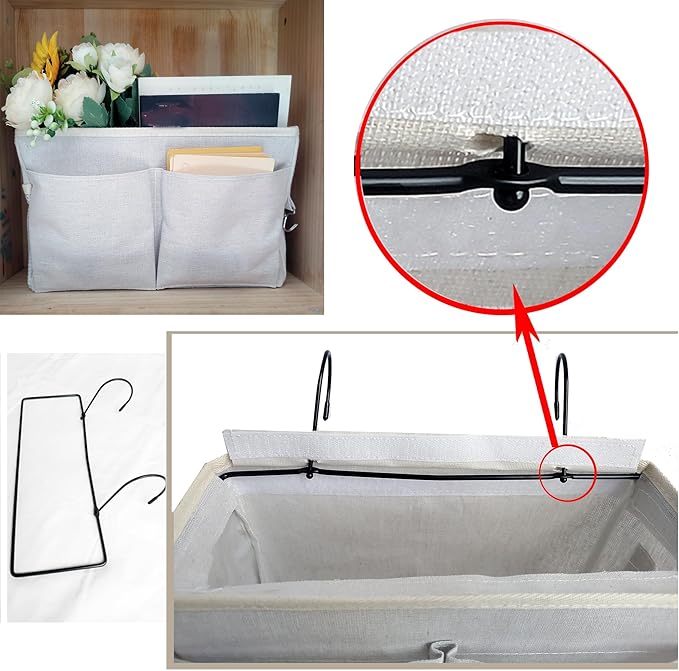 Bedside Caddy Organizer & Bedside Storage Basket Multi-Function Organizer for Bunk, Hospital Beds, Dorm Bed Rails,| Holds Magazines, Books, Glasses, Phone | Space-Saving (White 2 Pack)-Ruum Studio Home
