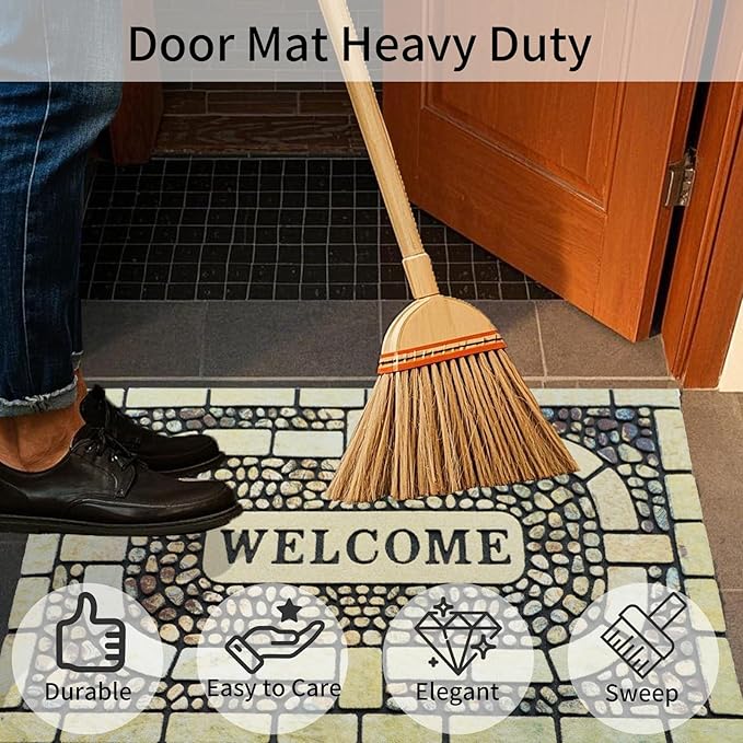 Door Mat Welcome Mat, Heavy Duty Door Mat 17.7 x 29.5 Inch Front Door Mat Rug Doormat for Outdoor Entrance Home Non-Slip Rubber Rug for Front Door, Outside, Entryway, Patio (Yellow Welcome)-Ruum Studio Home