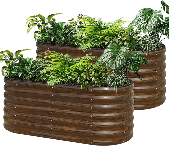 SnugNiture Galvanized Steel Raised Garden Bed, 4x2x2 ft, Outdoor Oval Deep Root Planter Box for Growing Vegetables, Flowers and Fruits-Ruum Studio Home