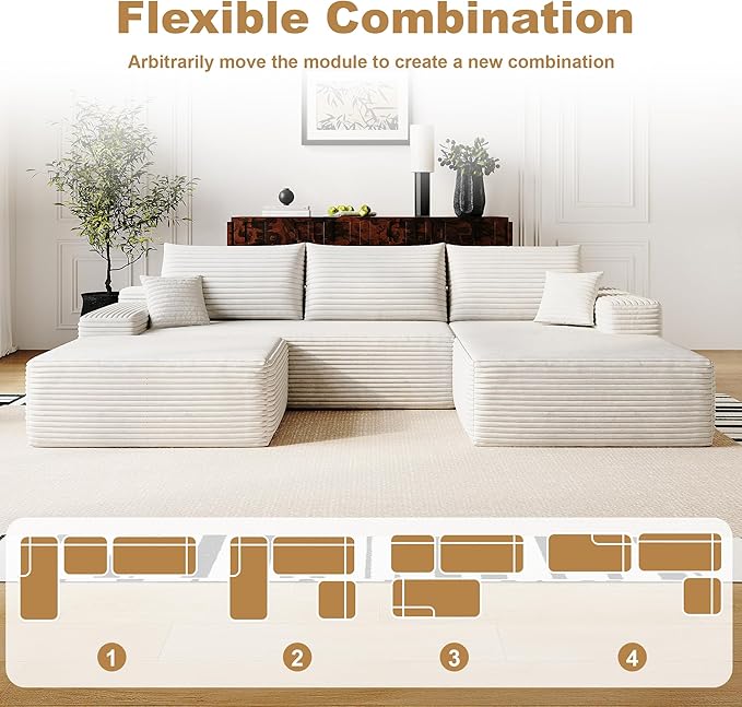 108" Sectional Couches for Living Room Modern Modular Sofa with L-Shape Couchs Upholstered Boneless Couch Deep Seat Sectional Couch with Chaise (White, Right Facing Chaise+2Seaters+1Ottoman)-Ruum Studio Home