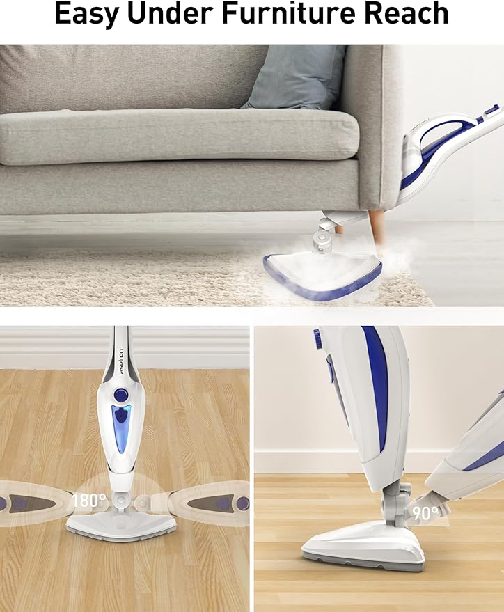 12-in-1 Steam Mop, Fast 15-Sec Heat-Up, 1500W Detachable Handheld Steam Cleaner with 2 Dirt Grip Pads, Removes 99.99% Stubborn Stains for Hardwood Floors, Clothes, Windows, Tiles, Furniture, Blue-Ruum Studio Home