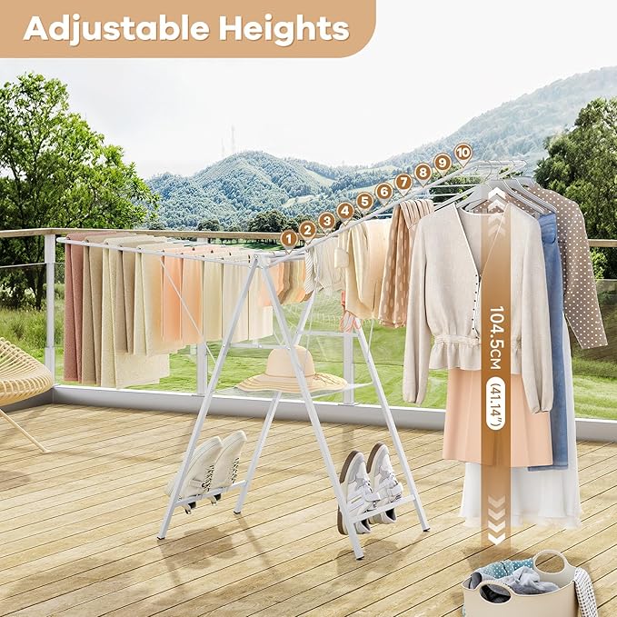 APEXCHASER Drying Rack for Clothing Foldable, Metal Laundry Rack Collapsible, Ultra Thin Gullwing Clothes Airer with Adjustable Height for Towel Baby Clothes Indoor Outdoor Laundry Room, White-Ruum Studio Home