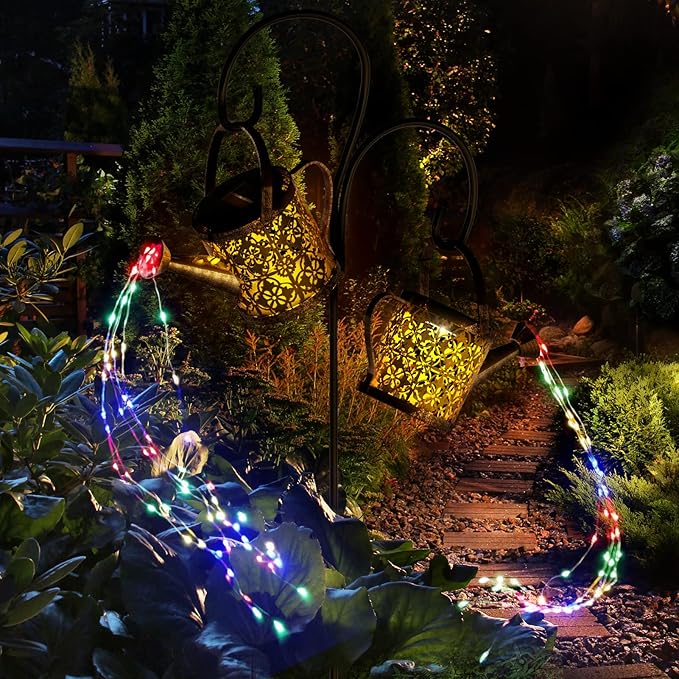 Merear Solar Watering Can Lights Outdoor with 8 Multi-Color Changing Modes, IP65 Waterproof Landscape Light Garden Decor, One Pole Two Lights Outside Decorations for Lawn, Backyard, Patio, Chrismas-Ruum Studio Home