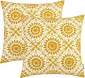 HWY 50 Mustard Yellow Decorative Throw Pillow Covers 18x18 Inch, Pack of 2 Embroidered Cotton Farmhouse Cushion Cover Pillow Case for Sofa Couch Living Room Bed Bedroon, Little Sunflower Design-Ruum Studio Home