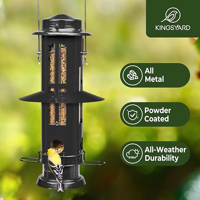 Kingsyard Squirrel Proof Bird Feeder with Removable Base, All Metal, Tube Bird Feeders for Outdoors Hanging, Easy to Clean & Refill, Black-Ruum Studio Home