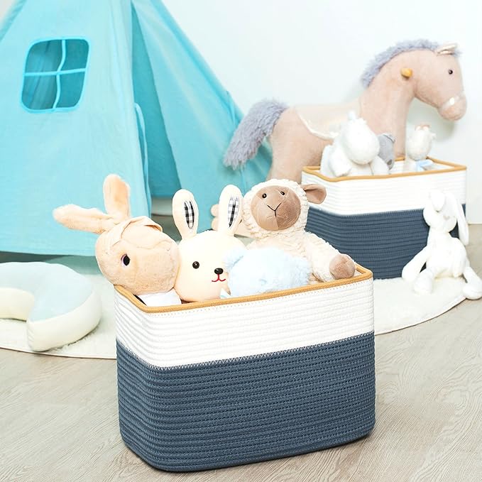 MINTWOOD Design 3-Pack Storage Baskets for Shelves, Playroom and Classroom Storage Basket, Book Basket, Decorative Storage Cube Bins, Woven Closet Organizers, Pantry and Shoe Organizer, Prussian Blue-Ruum Studio Home
